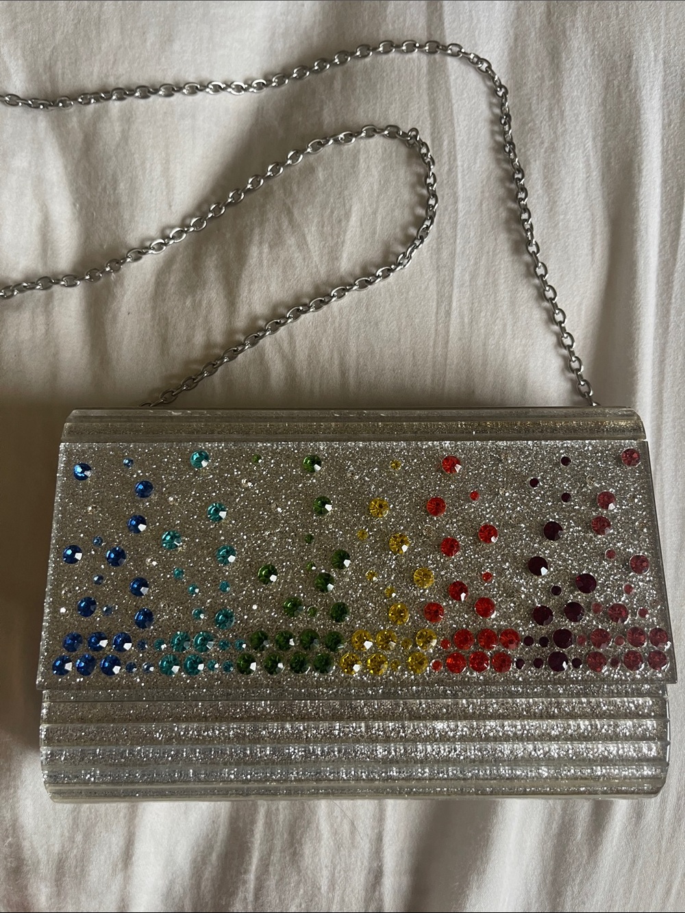 Kurt Geiger Silver Glitter Crossbody with Rainbow Crystals